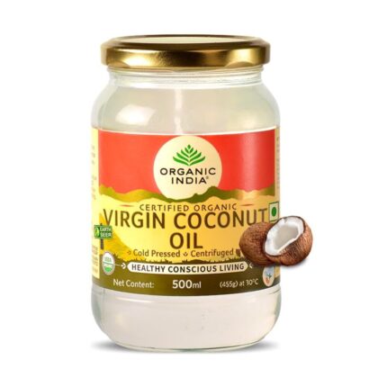A TATA Product - Organic India Virgin Coconut Oil 500ml, Certified Organic, Lab Tested on 600+ Parameters, Cold Pressed, Extracted from Organically Grown Coconuts, Multipurpose Coconut Oil