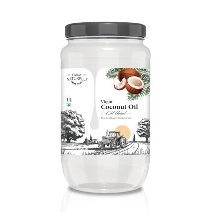 Farm Naturelle - 100% Pure Cold Pressed Virgin Coconut Oil - 1L |Glass Bottle | Edible Grade | For Cooking, Hair & Skin | Glass Bottle | Unrefined & Preservative-Free | Natural Aroma | Vegan