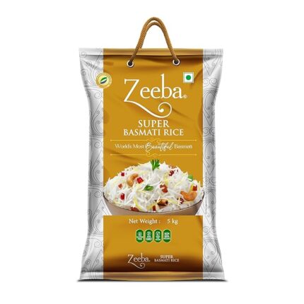 Zeeba Super Basmati Rice 5 Kg, Fluffy & Naturally Aromatic, Gluten Free Fine Grains (Cooked length upto 23mm*)