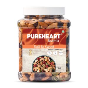 Pureheart Nutmix Salt & Sweet Dry Fruits (1 kg) Premium Salted Mix Nuts (Cashews, Almonds, Raisins, Cranberries) Delicious & Crunchy Mixed Dry Fruits