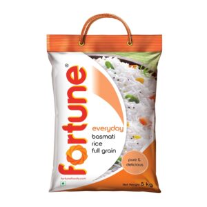 Fortune Everyday Basmati Rice, 5 Kg | Full Grain, Fluffy & Non-Sticky | Ideal for Daily Cooking
