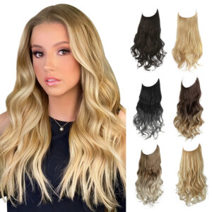 Wholesale Private Label Wavy Invisible Wire Synthetic Hair Extensions for Women Blonde Color Long Hairpieces