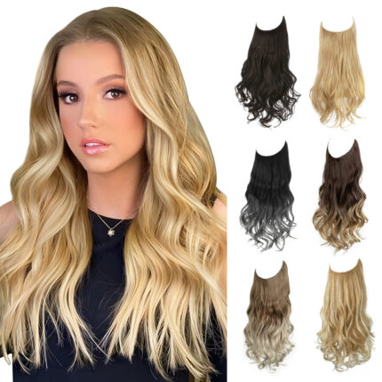 Wholesale Private Label Wavy Invisible Wire Synthetic Hair Extensions for Women Blonde Color Long Hairpieces