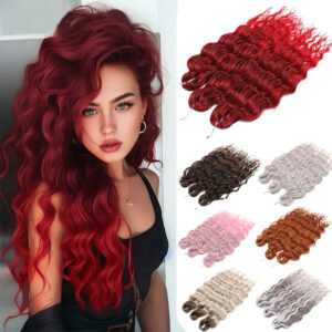 Wholesale Premium Fiber Heat Resistant Deep Water Wave Ombre Blonde Braids Twist Crochet Braiding Synthetic Hair Extensions