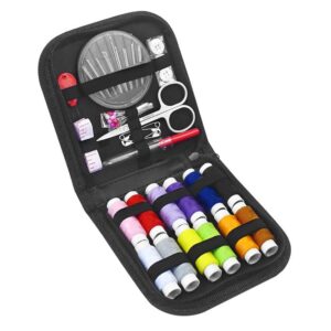 Portable Sewing Kit Box with Case | 12 Thread Spools, Scissors, Needles & Measuring Tape | Complete Sewing Supplies for DIY, Beginners, Adults, Travel, Home & Emergency Repairs