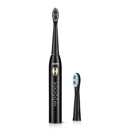 AGARO COSMIC LITE Sonic Electric Tooth Brush For Adults With 5 Modes, 2 Brush Heads & Rechargeable With 4 Hours Charge Lasting Up To 25 Days, Power Toothbrush, (Black)