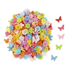 HASTHIP® 300Pcs Sewing Buttons for Clothes Resin Round Buttons for Crafts DIY Supplies, Candy Color Kids Clothing Buttons, Assorted Shapes Creative Flatback Button for Craft Decoration, Painting