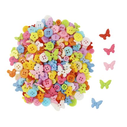 HASTHIP® 300Pcs Sewing Buttons for Clothes Resin Round Buttons for Crafts DIY Supplies, Candy Color Kids Clothing Buttons, Assorted Shapes Creative Flatback Button for Craft Decoration, Painting
