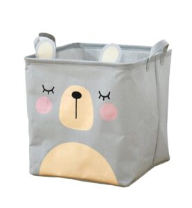 House of Quirk Cotton Linen Collapsible Square Storage Baskets Cute Kids Toys Storage Organiser for Laundry Basket Organizer Home, Bedroom, Dorm, Clothes (Grey)