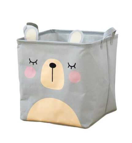 House of Quirk Cotton Linen Collapsible Square Storage Baskets Cute Kids Toys Storage Organiser for Laundry Basket Organizer Home, Bedroom, Dorm, Clothes (Grey)
