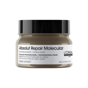 L'Oréal Professionnel Absolut Repair Molecular Deep Repairing Rinse-off Cream Mask for Damaged Hair - 250 ml | Repairs Very Damaged Hair and Restores Strength With 2% Peptides Bonder & 5 Amino Acids
