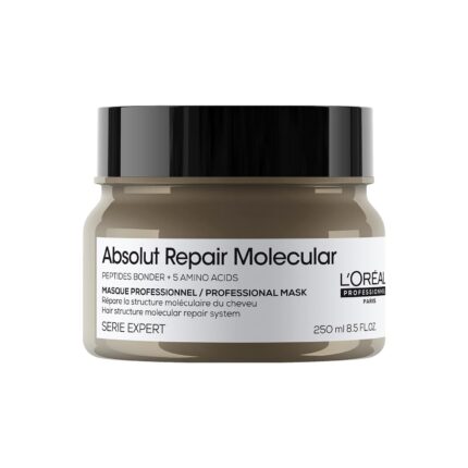L'Oréal Professionnel Absolut Repair Molecular Deep Repairing Rinse-off Cream Mask for Damaged Hair - 250 ml | Repairs Very Damaged Hair and Restores Strength With 2% Peptides Bonder & 5 Amino Acids