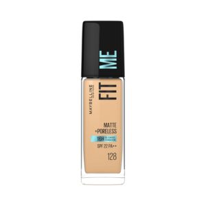 Maybelline New York Liquid Foundation For All Skin Type,Full Matte Finish, With SPF, Absorbs Oil, Fit Me Matte + Poreless, 128 Warm Nude, 30 Ml