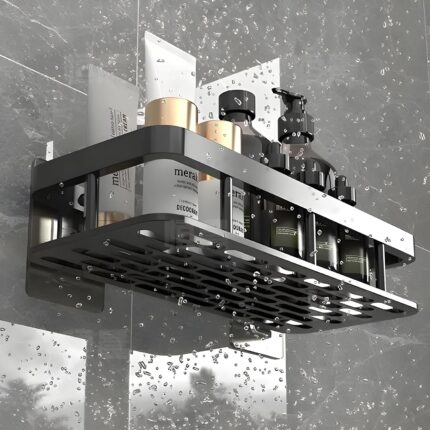 SR Self-Adhesive Multipurpose Wall Mounted Bathroom Shelves | Space-Saving Storage Organizer Racks for Bathroom and Kitchen Accessories | Stylish Wall Stand for Home, Office Use (Black-Pack of 1)