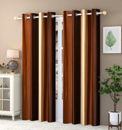 Abstract Long Crush Stripped Eyelet Polyester Curtains - 2 Piece (Brown, Window_5 Feet)