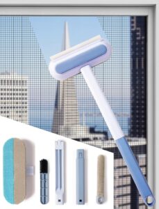 DODGE 'N WOLVES Multifunctional Screen Brush 4 in 1 with Extended Handle for Window and Mesh Cleaning, Double Sided Mosquito Net Cleaner Grey