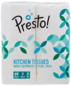 Presto! 2 Ply Kitchen Tissue Paper Roll | 240 Pulls | 60 Kitchen Towels X 4 Rolls