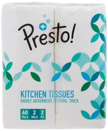 Presto! 2 Ply Kitchen Tissue Paper Roll | 240 Pulls | 60 Kitchen Towels X 4 Rolls