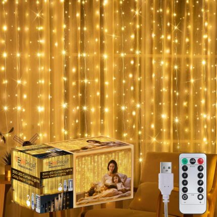 300 LED Curtain String Light | Warm White Fairy Lights with Plastic Hooks & Remote | 8 Lighting Modes | Indoor Outdoor Decoration Lights for Diwali, Wedding, Wall, Balcony, Party, Home Décor
