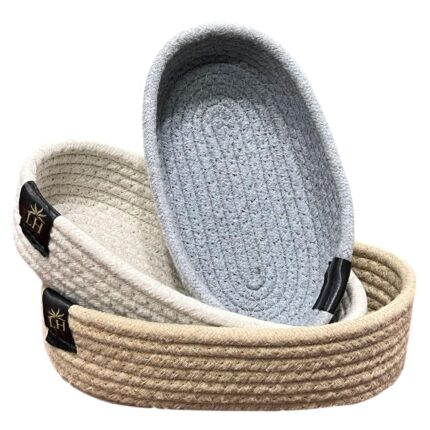 LUXE HOME INTERNATIONAL 3-Piece Cotton Storage Basket Set – Multicolor, Eco-Friendly & Durable, Multipurpose Baskets for Laundry, Toys, Clothes, Home Organization and Decor