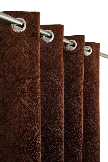 Velvet Curtain 7 Feet Long for Living Room – Door Curtain Set of 1 Pcs Panel, Velvet Curtain Blackout & Stylish Parda for Home Décor & Office Brown Colour