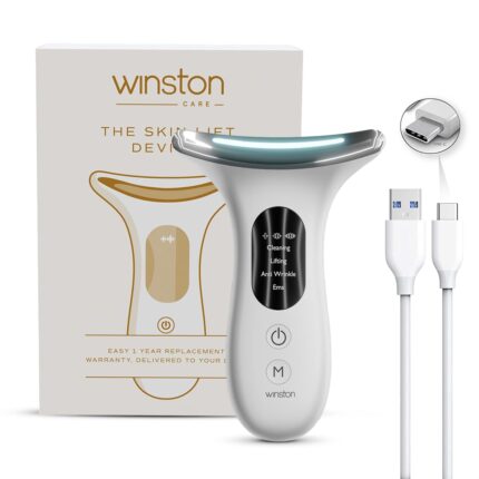 Winston Rechargeable 4 in 1 Face and Neck Massager and Skin Lifting Device with 3-Color LED Therapy and Vibrational Modes, Digital Display, and Multi-Mode Skin Rejuvenation for At-Home Skincare