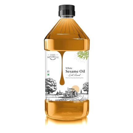 Farm Naturelle 100% Pure & Unrefined Cold Pressed White Sesame (Gingelly) Oil – 1L (Pack of 2) | Kolhu/Kacchi Ghani/Chekku | Natural Daily Cooking Oil | Chemical-Free | Rich Aroma & Flavour